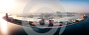 Dubai, United Arab Emirates - June 5, 2019: Atlantis hotel and the Palm island in Dubai aerial view