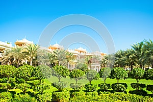 Beautiful tropical garden in luxury hotel in The Palm Jumeirah