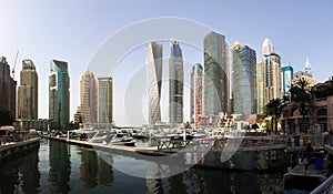 DUBAI, UNITED ARAB EMIRATES - Nov 17, 2020: Luxury modern skyscrapers in the center of Dubai city. United Ar