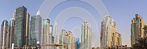DUBAI, UNITED ARAB EMIRATES - Nov 17, 2020: Luxury modern skyscrapers in the center of Dubai city. United Ar