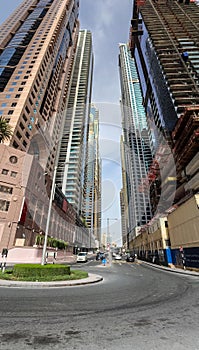 DUBAI, UNITED ARAB EMIRATES - Nov 17, 2020: Luxury modern skyscrapers in the center of Dubai city. United Ar