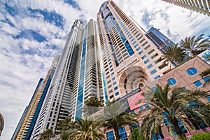 Dubai, United Arab Emirates - October, 2018: Modern architecture high rise and tall buildings in Dubai Marina, UAE