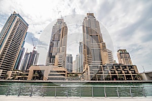 Dubai, United Arab Emirates - October, 2018: Modern architecture high rise and tall buildings in Dubai Marina, UAE