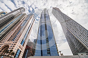 Dubai, United Arab Emirates - October, 2018: Modern architecture high rise and tall buildings in Dubai Marina, UAE