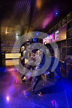 Dubai, United Arab Emirates, 08/080/2015, People by Crystal, Dubais best nightclub, Raffles. The iconic metal cog gorilla