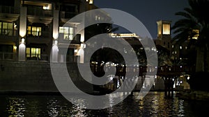 DUBAI, UNITED ARAB EMIRATES, UAE - NOVEMBER 20, 2017: Hotel Jumeirah Al Qasr Madinat, The view of the hotel at night