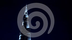 DUBAI, UNITED ARAB EMIRATES, UAE - NOVEMBER 20, 2017: Burj Khalifa, night view of the tallest building and manmade