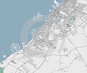 Dubai vector map. Detailed map of Dubai city administrative area. Cityscape urban panorama