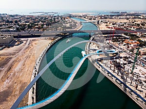 Dubai water canal tolerance bridge over the creek aerial