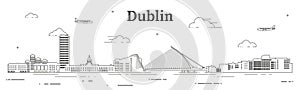 Dublin cityscape line art vector illustration