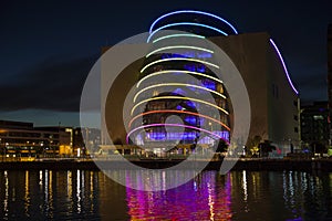 Dublin Convention Centre lit in rainbow colors