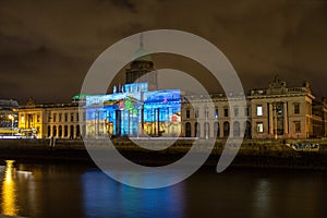 Dublin, Ireland, 30 January 2016 THE CUSTOM HOUSE. Light shows, New Year`s Festival