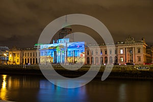 Dublin, Ireland, 30 January 2016 THE CUSTOM HOUSE. Light shows, New Year`s Festival