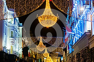 Grafton street in Dublin, Christmas light. The inscription `Nollaig Shona Duit` is `Happy Christmas` in Irish. photo