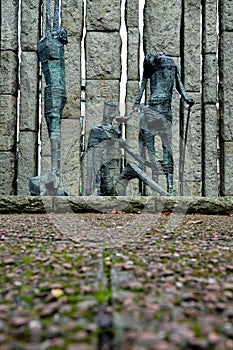 Dublin, Ireland - 21.01.2022: Edward Delaney`s Famine Memorial in St Stephen`s Green park. Sad and dramatic history of Ireland