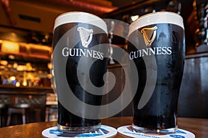 Pints of Guinness served at a pub in Dublin, Ireland