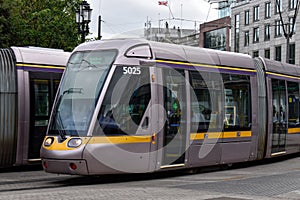 DUBLIN, IRELAND - 23 May 2020: Luas tram at st stephens green in Dublin city centre