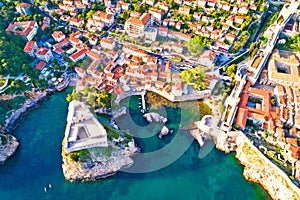 Dubrovnik ancient landmarks Lovrijenac and Pile city gate aerial