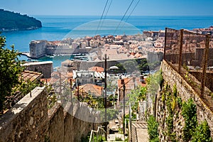 Dubrovnik city and cable car taken from Mount Srd