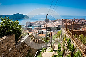 Dubrovnik city and cable car taken from Mount Srd