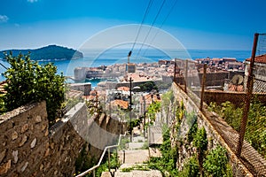 Dubrovnik city and cable car taken from Mount Srd