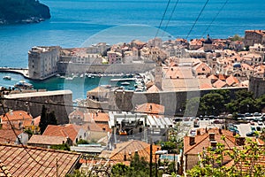 Dubrovnik city and cable car taken from Mount Srd