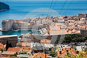 Dubrovnik city and cable car taken from Mount Srd