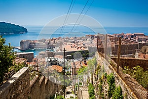 Dubrovnik city and cable car taken from Mount Srd