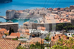 Dubrovnik city and cable car taken from Mount Srd