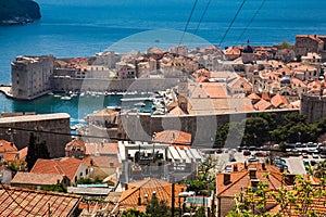 Dubrovnik city and cable car taken from Mount Srd