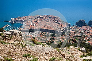 Dubrovnik city and cable car taken from the top of Mount Srd
