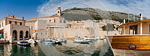 Dubrovnik city old port fortifications and Mount Srd