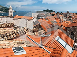Dubrovnik city view with tower and island