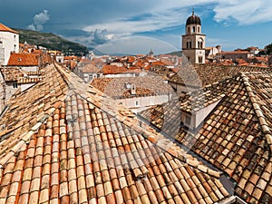 Dubrovnik city view with tower and island