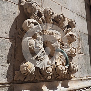 Dubrovnik, Croatia, 08.14.2022. Big fountain of Onofrio. A mascaron is a decorative element in the form of a mask of a