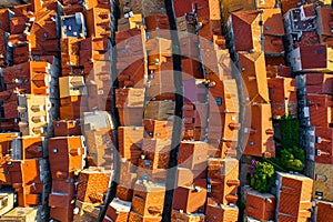 Dubrovnik  Croatia. Aerial view on old town. Vacation and adventure. Top view from drone at old castle and houses.