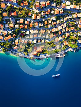 Dubrovnik, Croatia. Aerial view at the town. Vacation and adventure. Town near sea. Top view from drone at on the houses and azure