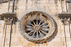 Dubrovnik, Croatia - Aug 20, 2020: Window on St. Saviour Church in old town in summer