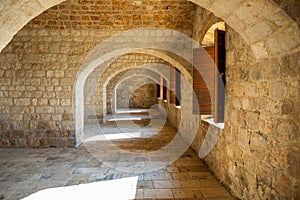 Dubrovnik, Croatia - 20.10.2018: Interior of Fort Lovrijenac, St. Lawrence Fortress building architecture in Dubrovnik