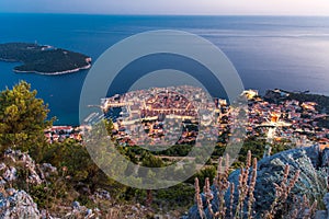 Dubrovnik, Croatia - July, 2019: The old town of Dubrovnik, Croatia on a sunny day from the top of the hill