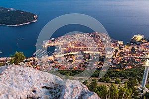 Dubrovnik, Croatia - July, 2019: The old town of Dubrovnik, Croatia on a sunny day from the top of the hill