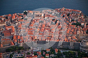 Dubrovnik, Croatia - July, 2019: The old town of Dubrovnik, Croatia on a sunny day from the top of the hill