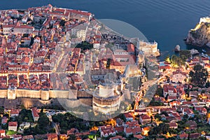 Dubrovnik, Croatia - July, 2019: The old town of Dubrovnik, Croatia on a sunny day from the top of the hill