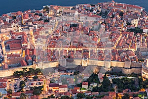 Dubrovnik, Croatia - July, 2019: The old town of Dubrovnik, Croatia on a sunny day from the top of the hill