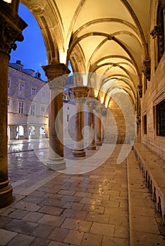 Dubrovnik, Croatia. Night view, town hall portico