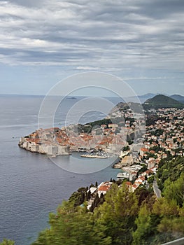 Dubrovnik, Croatia - . September 18, 2021. Turquoise harbor and Dubrovnik coastline view, travel destination in Dalmatia region of