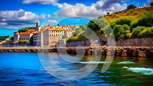 Dubrovnik Franciscan Bridge, view of the Old Town from the sea, Dubrovnik, Croatia