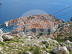 Dubrovnik old city as seen from the hilltop of Mt. Srd,