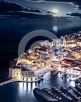 Dubrovnik Old town Adriatic sea cityscape moonlight