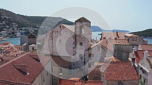 Dubrovnik old town Church of St Ignatius drone shot